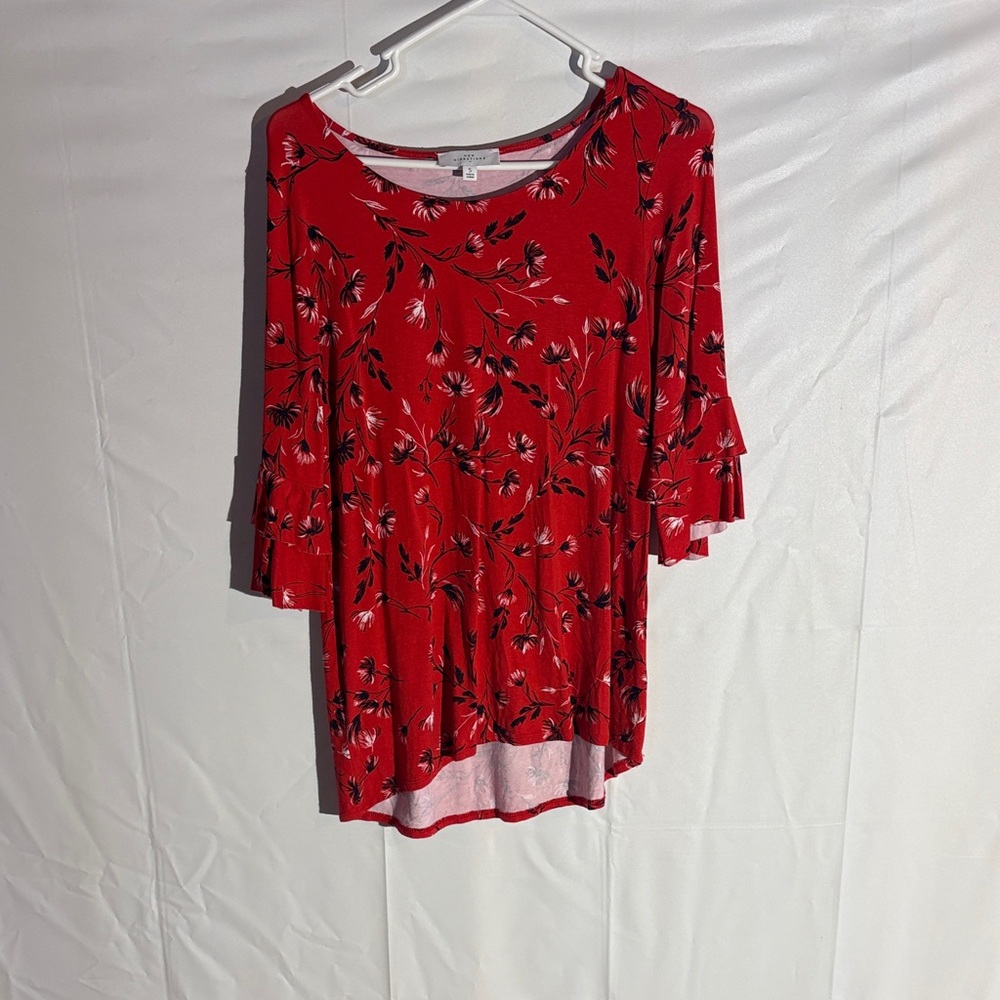 New Directions Red Floral Blouse